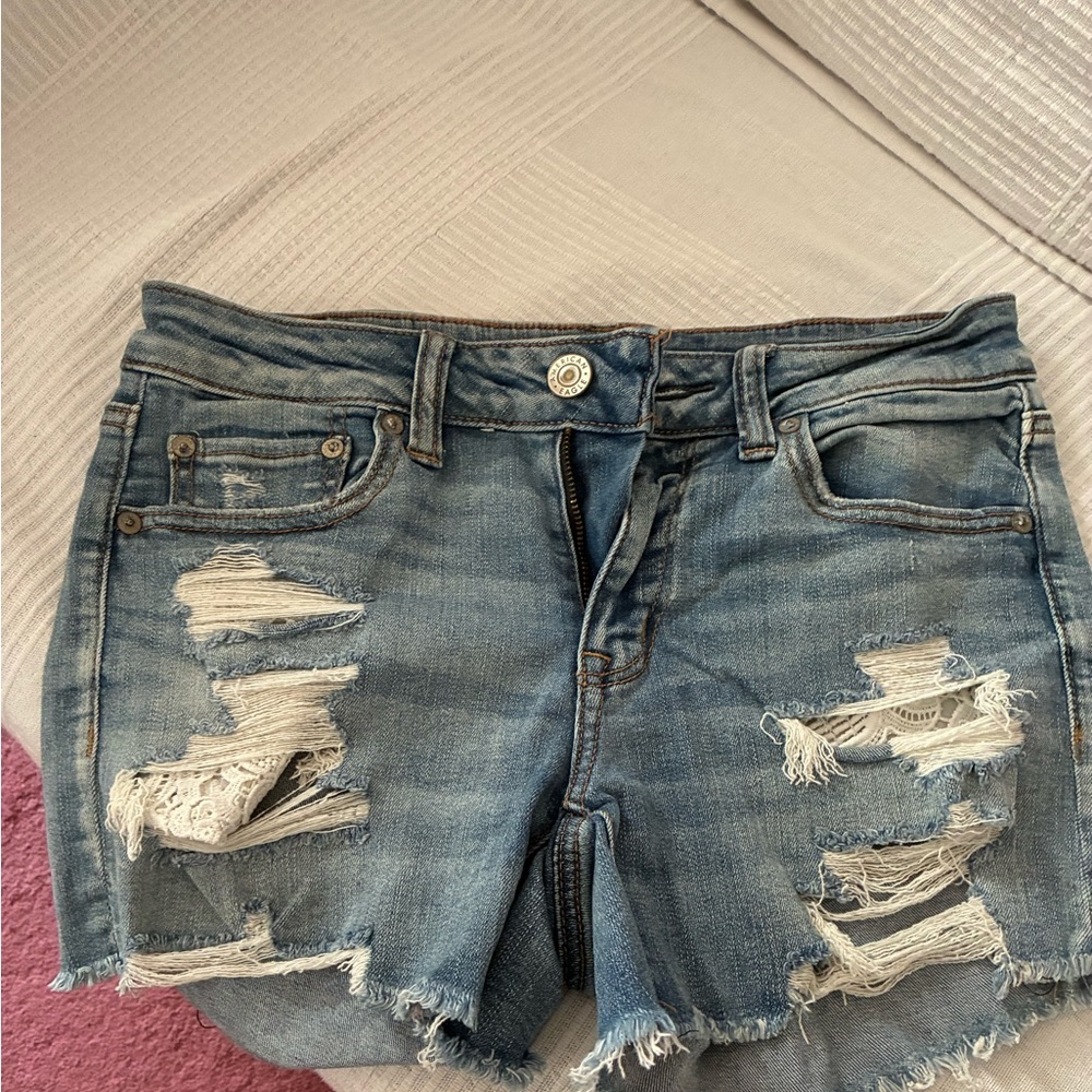 American Eagle Outfitters Distressed Light Blue Denim Cutoff Shorts